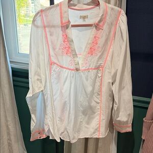 Pilcro White Tunic with Coral Pink Embroidery